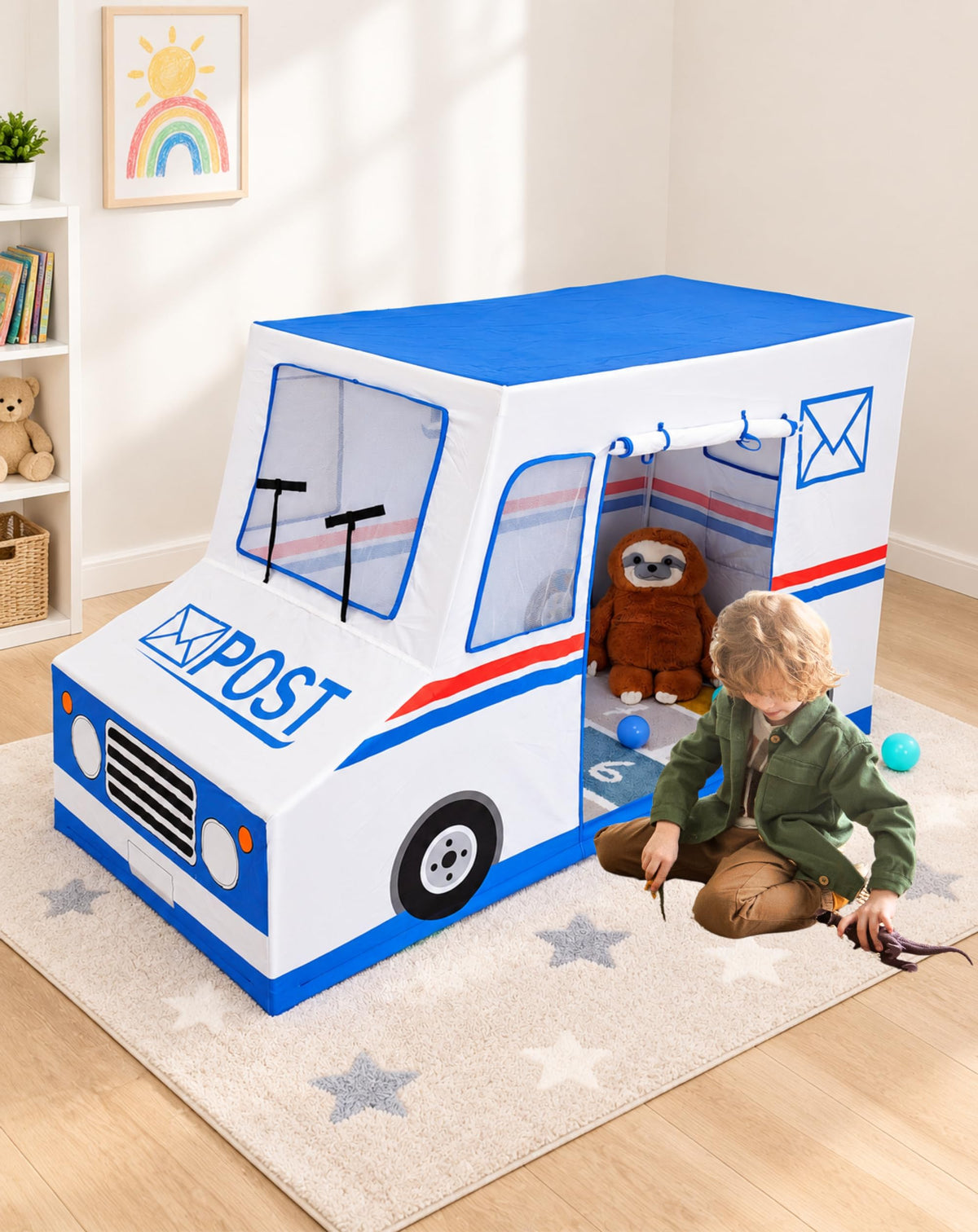 Kids Play Tent, Mail Delivery Truck Playhouse for Ages 3-8 Indoor & Outdoor