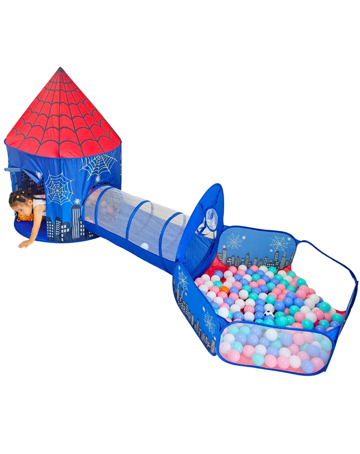 3-in-1 Kids Play Tent with Tunnel, Pop-up Spider Play Tent & Ball Pit for Toddlers