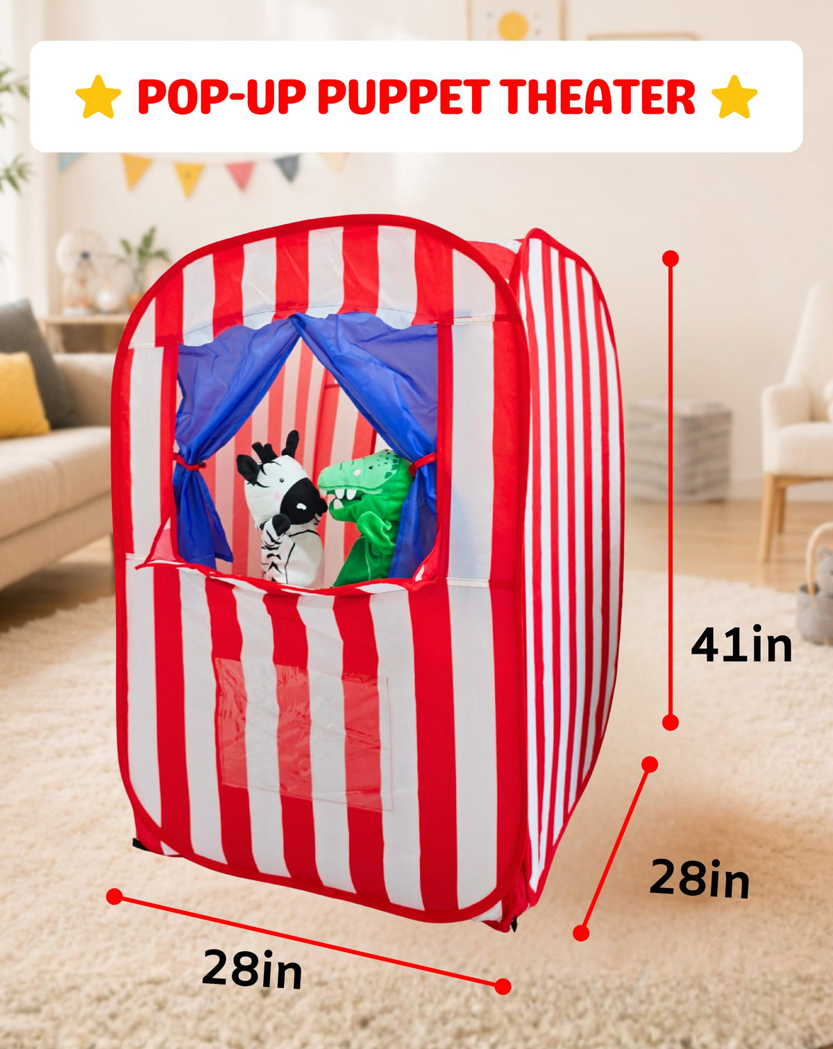 Pop-up Puppet Theater 28"x 28"x 41", Lemonade Stand & Pretend Playhouse