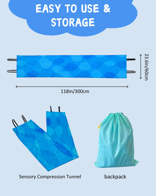 10 Ft Sensory Compression Tunnel for Kids- Lake Blue