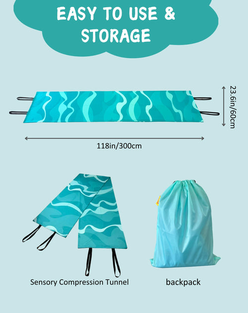 10 Ft Sensory Compression Tunnel for Kids- Aqua