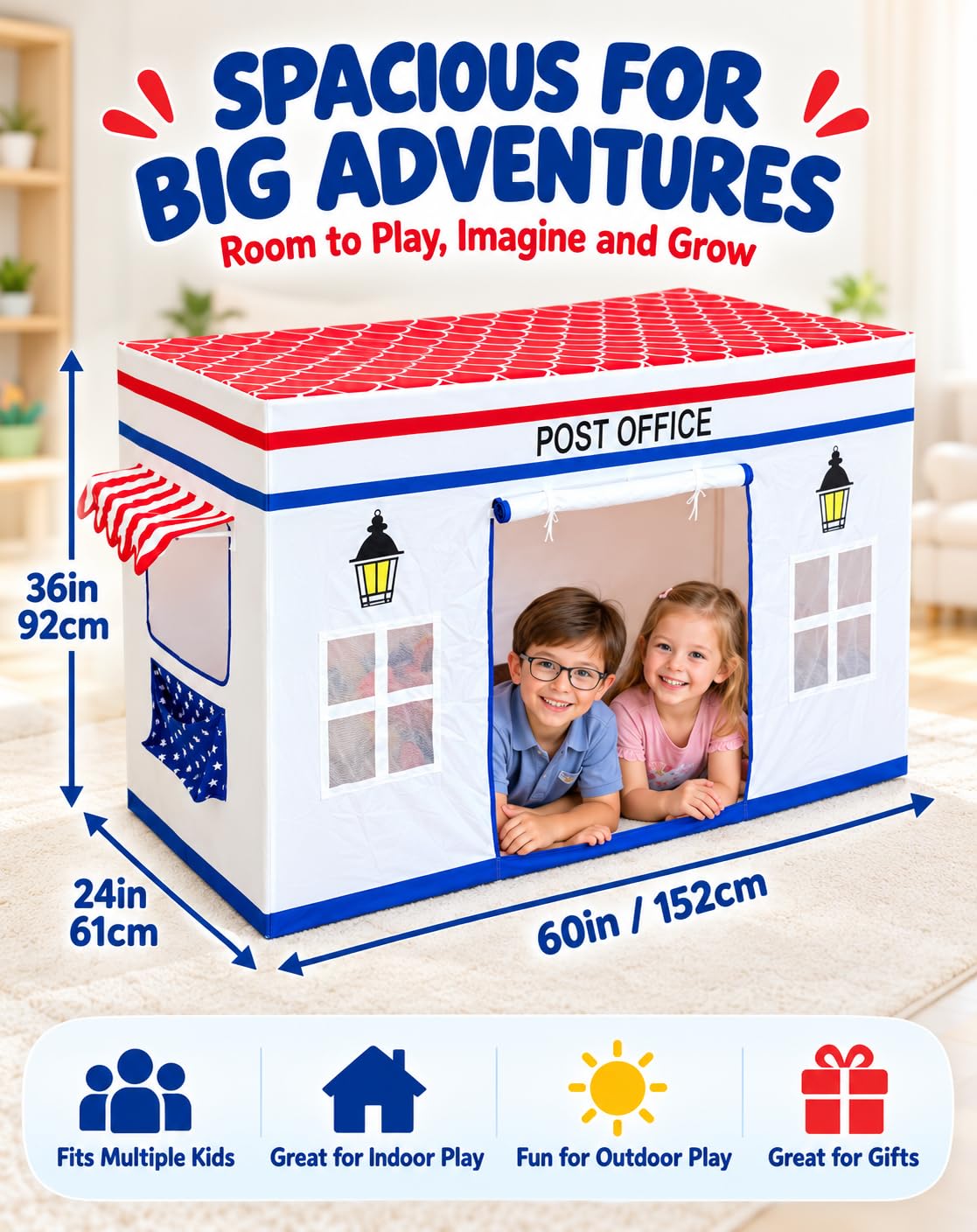 Post Office Play Tent for Kids, Mail-Day Pretend Playhouse Indoor Outdoor