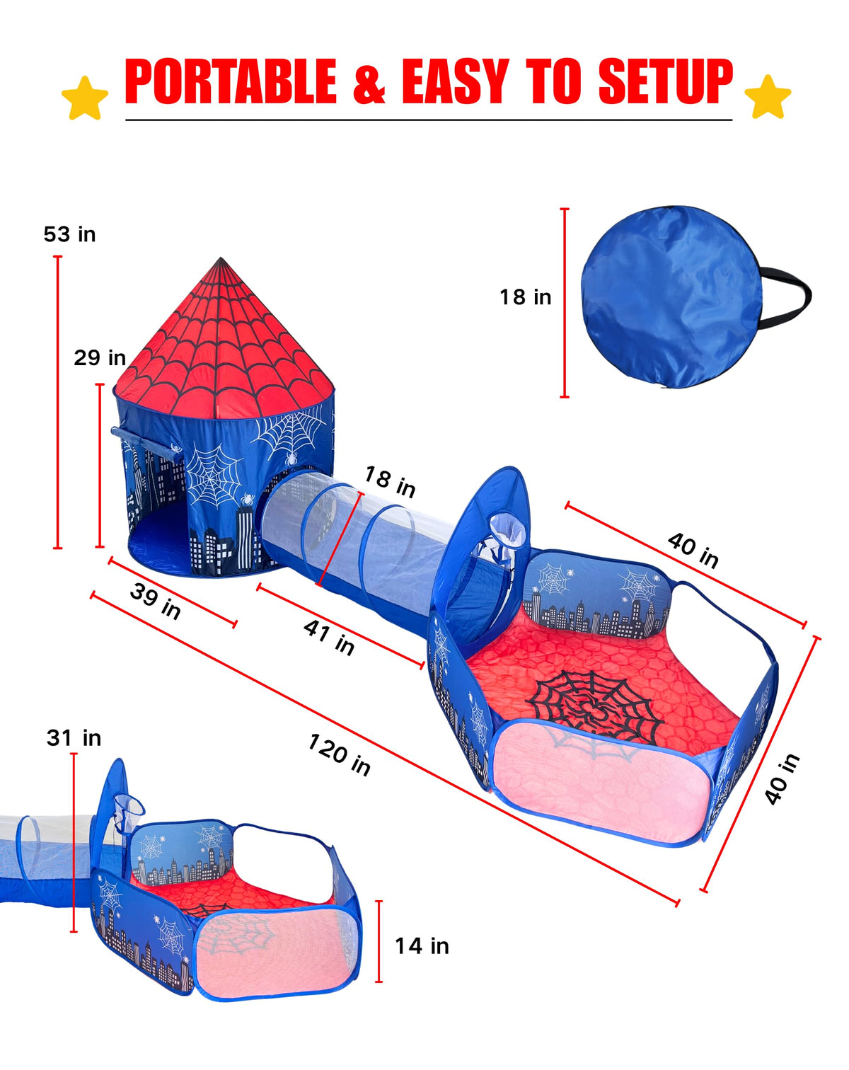 3-in-1 Kids Play Tent with Tunnel, Pop-up Spider Play Tent & Ball Pit for Toddlers