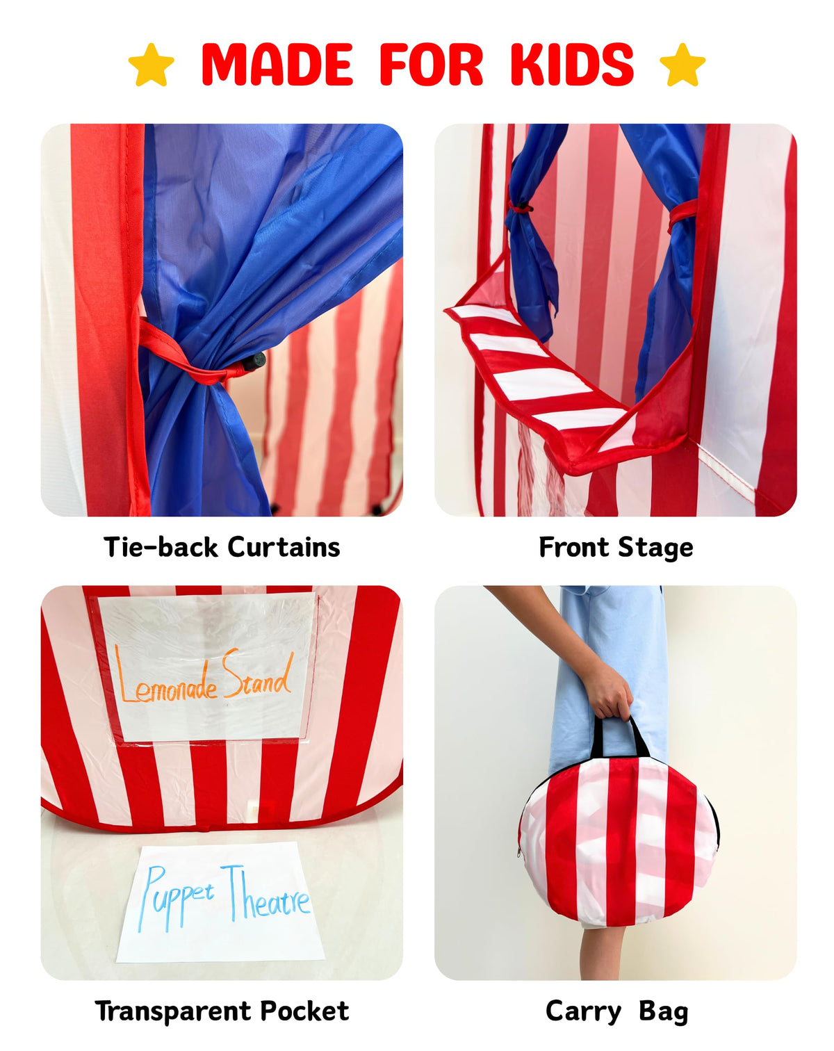 Pop-up Puppet Theater 28"x 28"x 41", Lemonade Stand & Pretend Playhouse