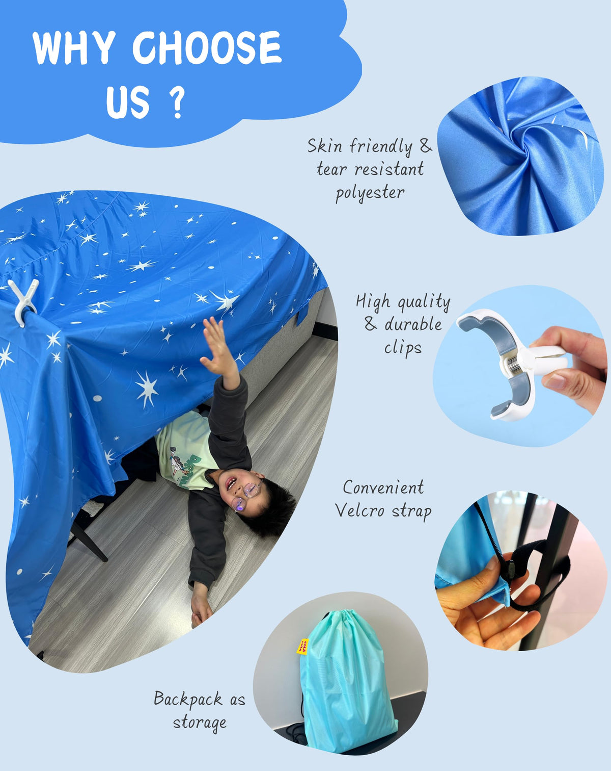 Blanket Fort Building Kit- Sky Blue