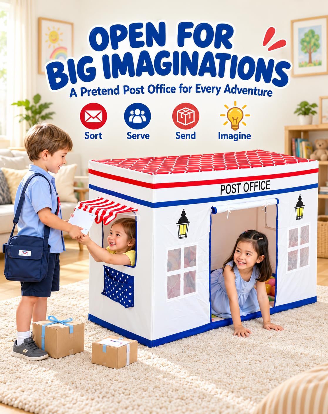 Post Office Play Tent for Kids, Mail-Day Pretend Playhouse Indoor Outdoor