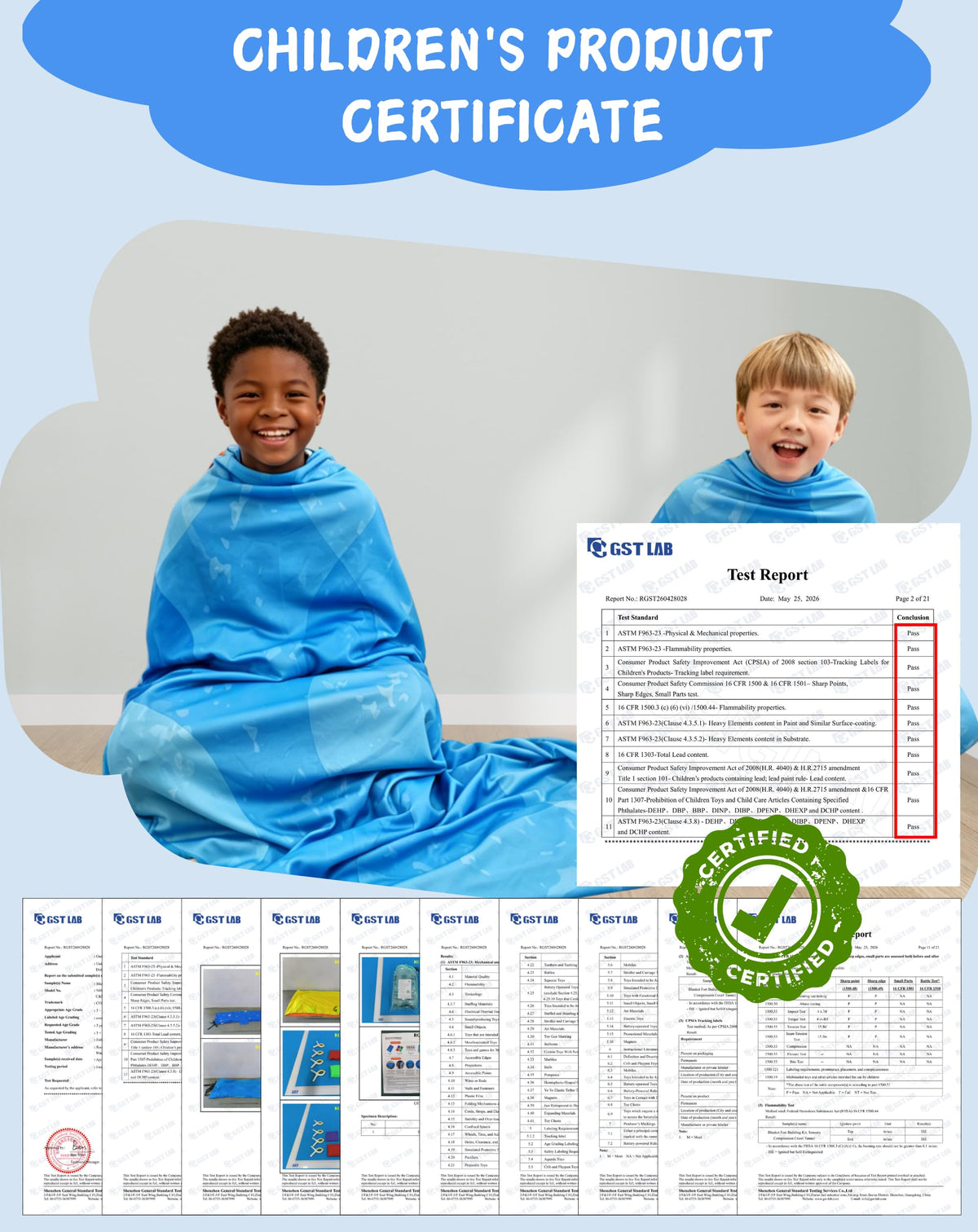 10 Ft Sensory Compression Tunnel for Kids- Lake Blue