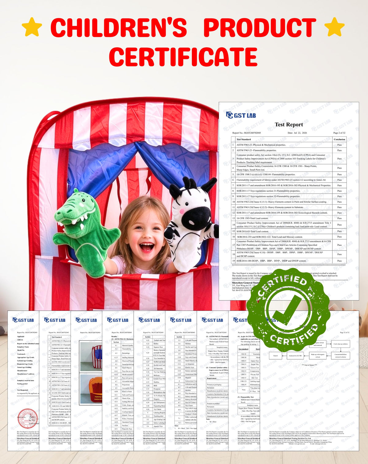 Pop-up Puppet Theater 28"x 28"x 41", Lemonade Stand & Pretend Playhouse