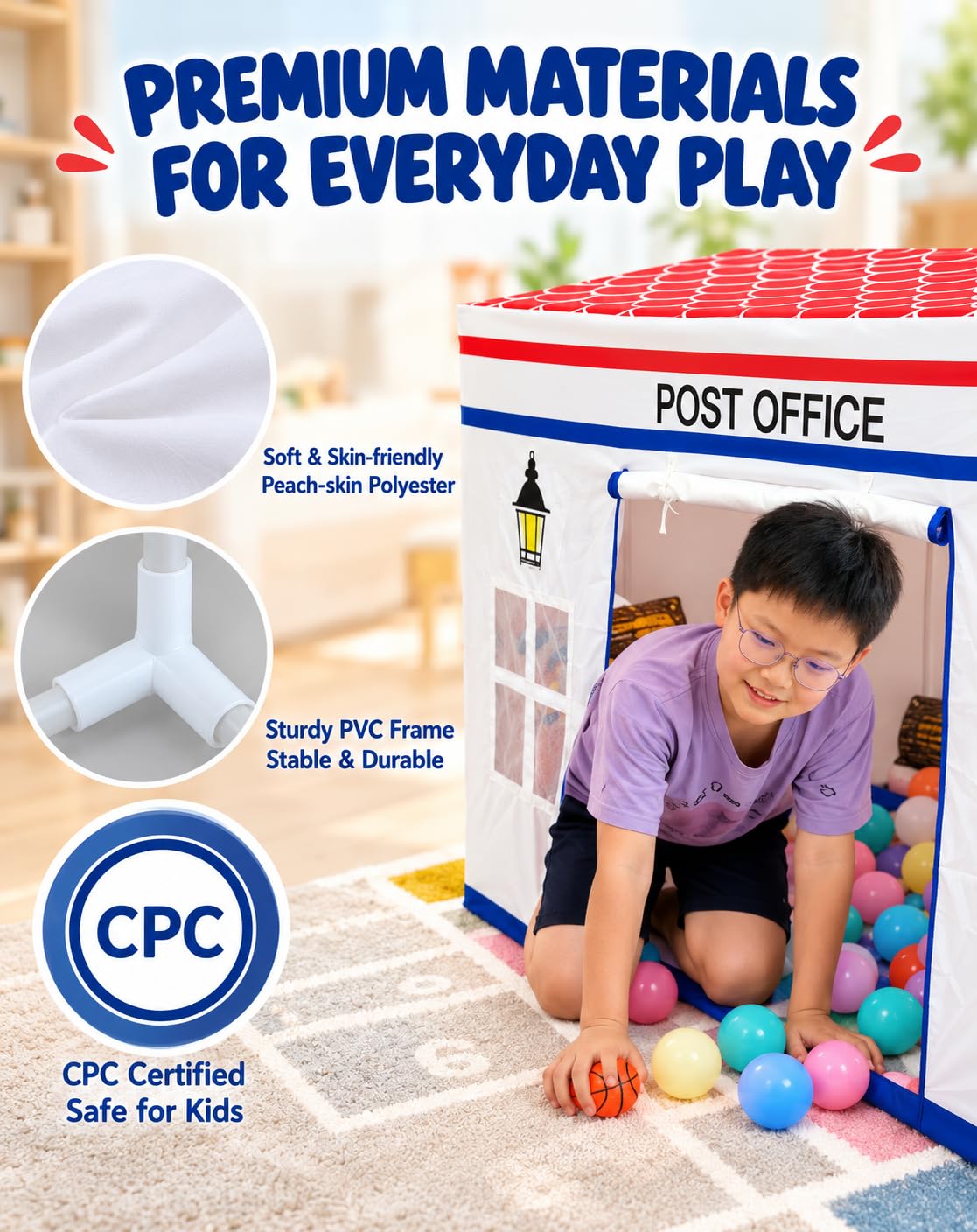 Post Office Play Tent for Kids, Mail-Day Pretend Playhouse Indoor Outdoor