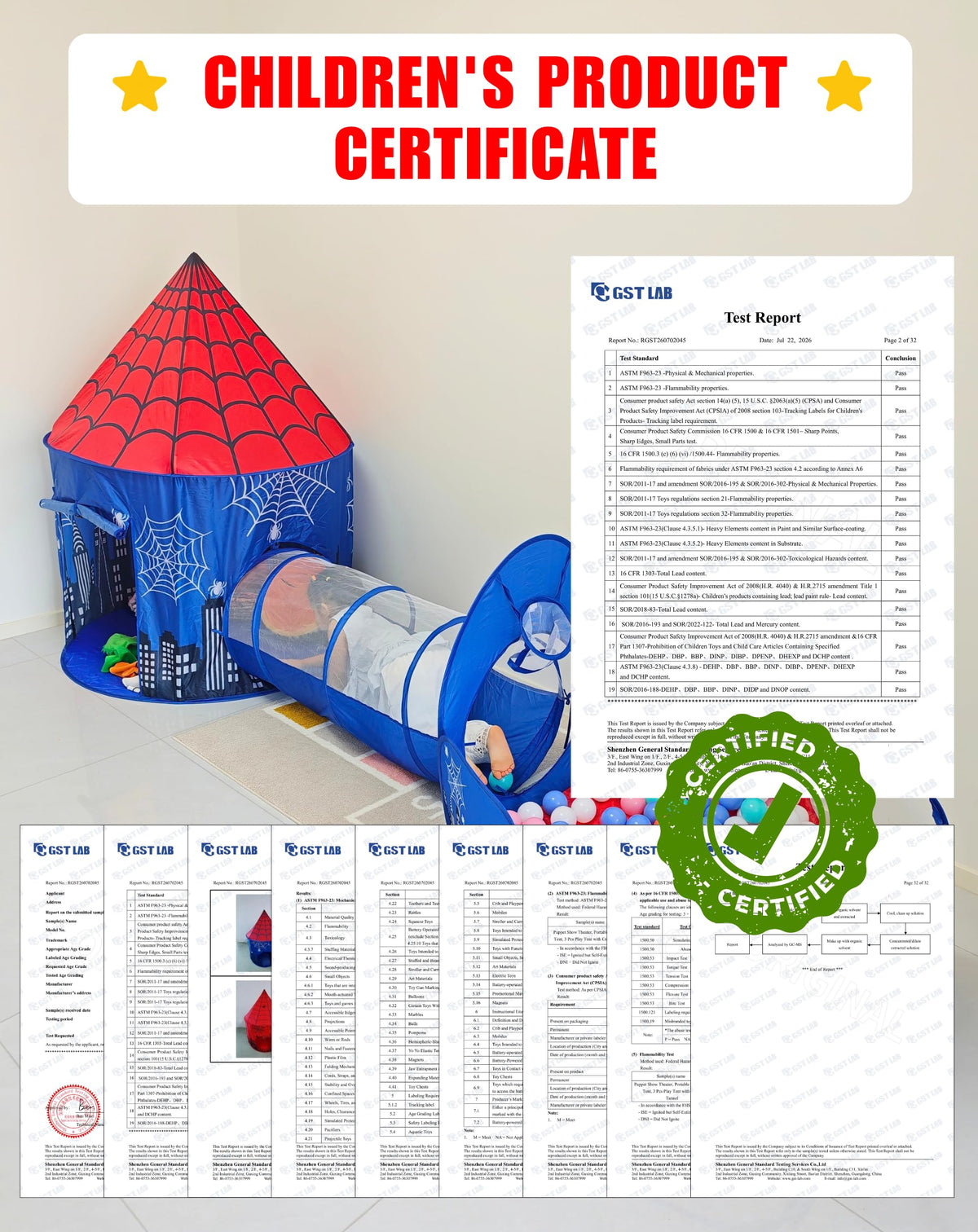 3-in-1 Kids Play Tent with Tunnel, Pop-up Spider Play Tent & Ball Pit for Toddlers