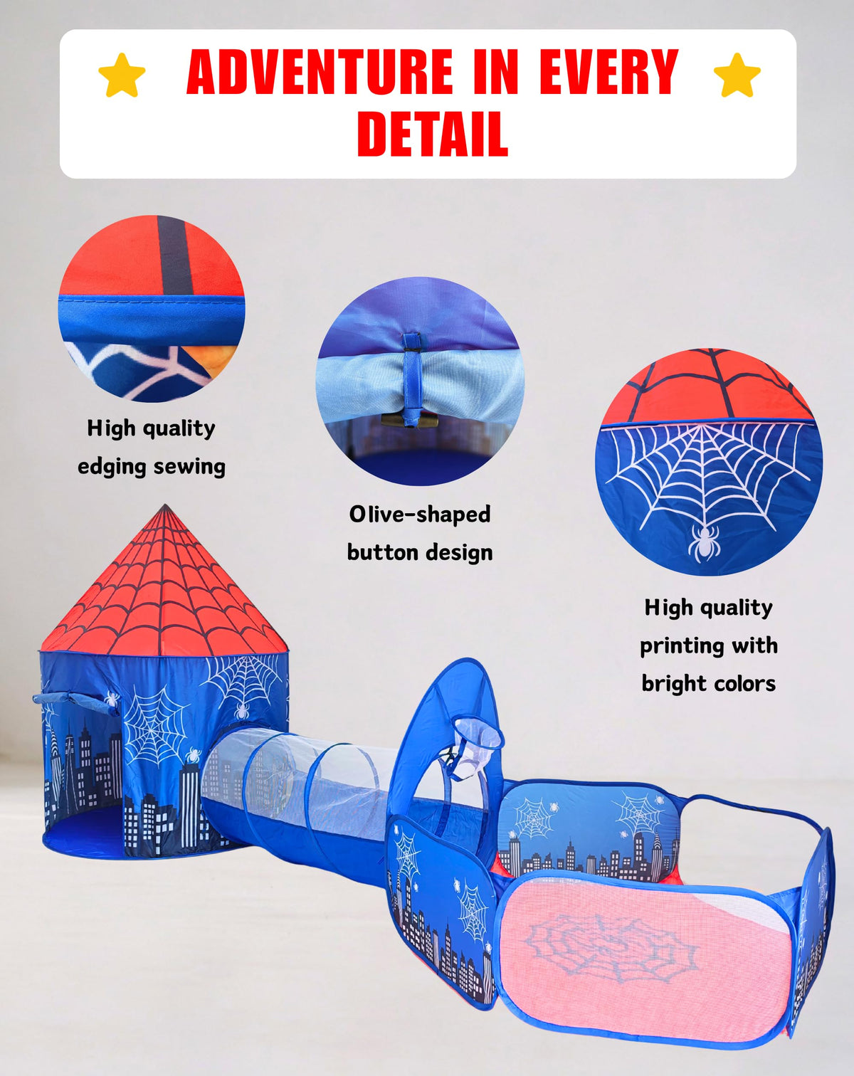 3-in-1 Kids Play Tent with Tunnel, Pop-up Spider Play Tent & Ball Pit for Toddlers