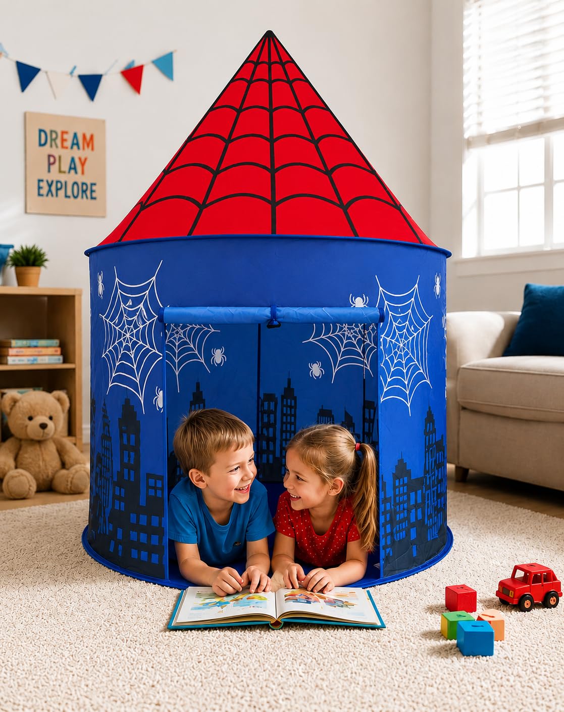 Kids Pop-up Play Tent, Portable Spider Tent for Boys & Girls, Indoor Playhouse